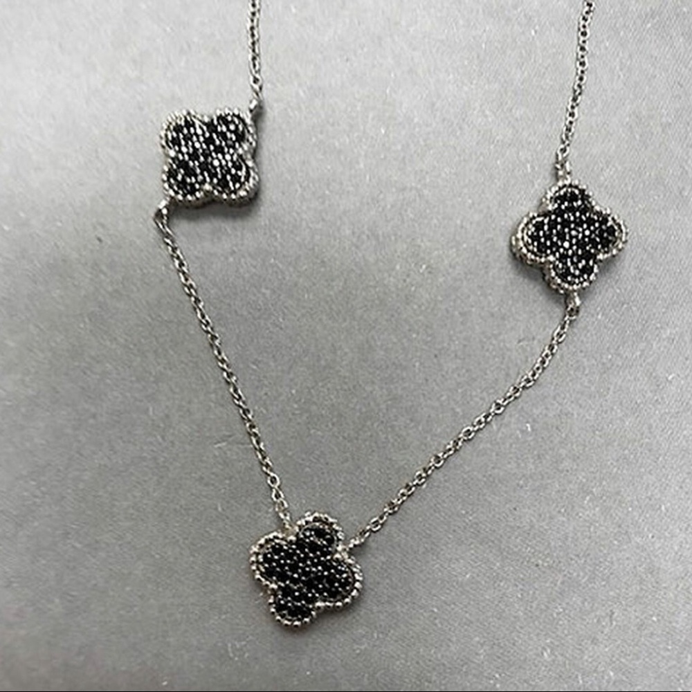 Reversible Jet Black Pave/Flower Sterling Necklace